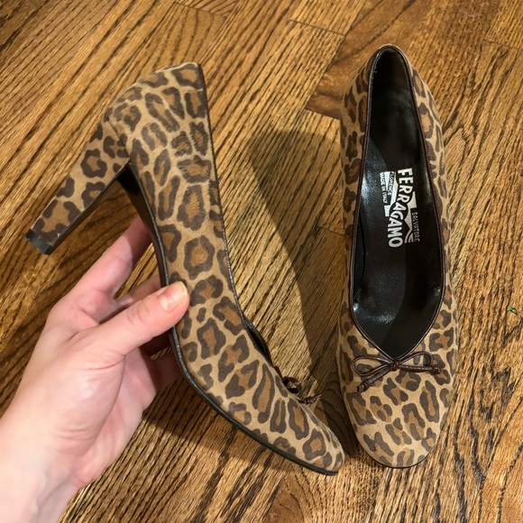 Salvatore Ferragamo Shoes - Salvatore Ferragamo | Brown Leopard Pony Hair Heel‎ Bow Pump Sz 8.5